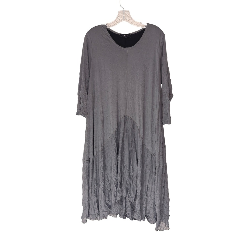 Comfy USA Dress‎ Gray Stretch Lagenlook Relaxed Fit Symmetrical Mesh Basic Large